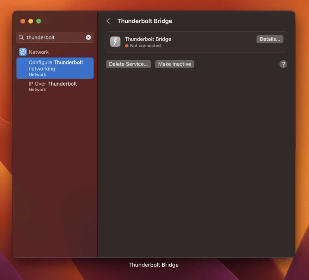 Thunderbolt mac settings